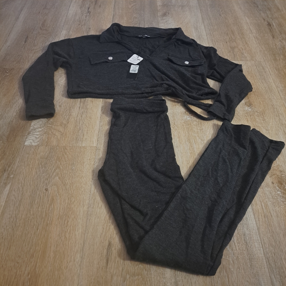Fashion Nova Charcoal Matching Cozy Two-Piece Set Size XS NWT